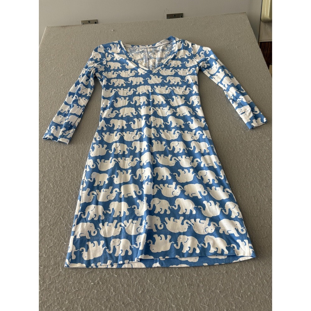 Lilly Pulitzer Dress Womens XXS Blue Elephant Print V Neck 3/4 Sleeve T Shirt